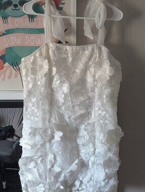 Lulu's White Floral Appliqué Tie-Shoulder Mini Dress XXL